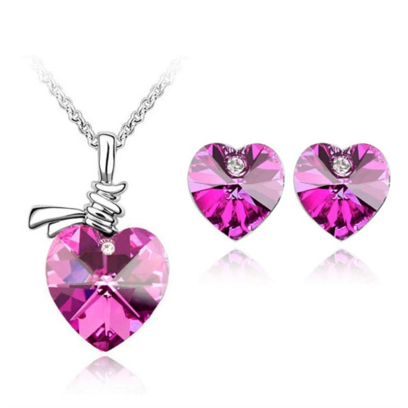 Crystal Heart Pendant fashion Jewelry set Necklace