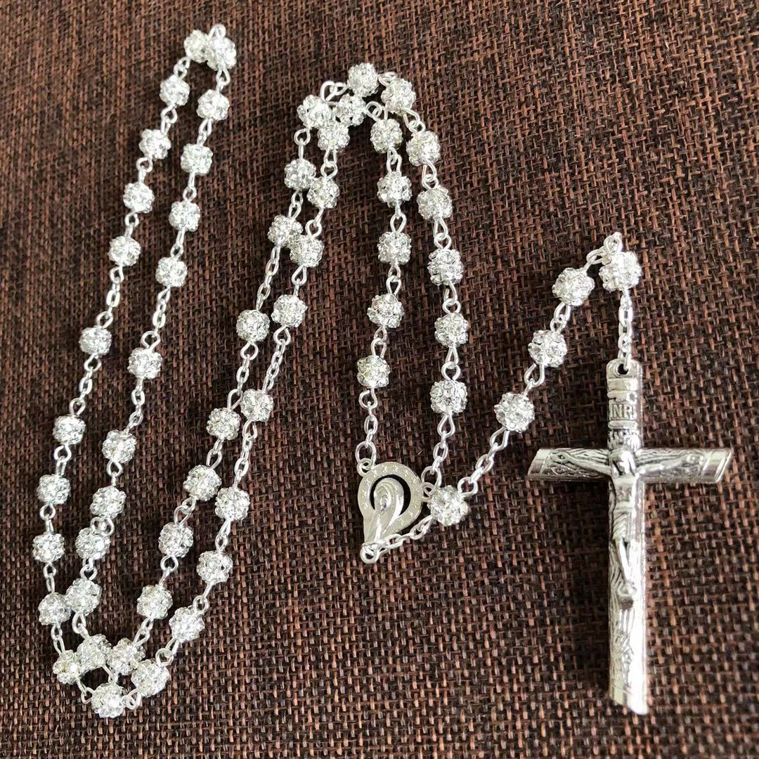 White or black rosary bead necklace