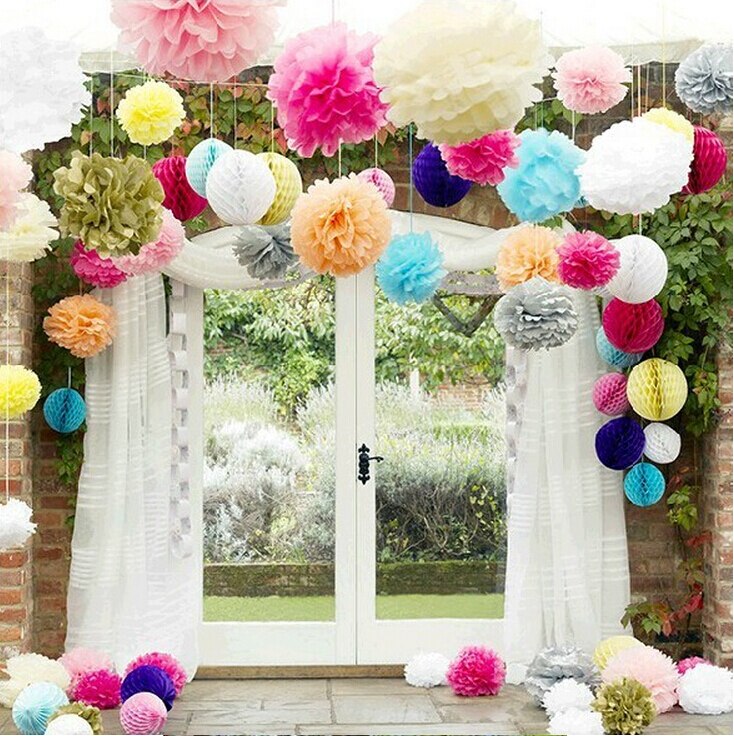 Tissue Paper Pom Poms Artificial Flowers Ball pompom wedding Birthday Decoration Parties - Pioneer Merchandise