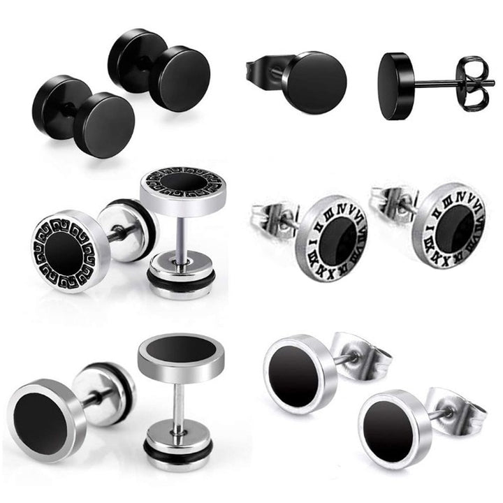 Statement Dumbbell Black And Sliver Ring Of Earrings Tiny Titanium Steel Dumbbell set