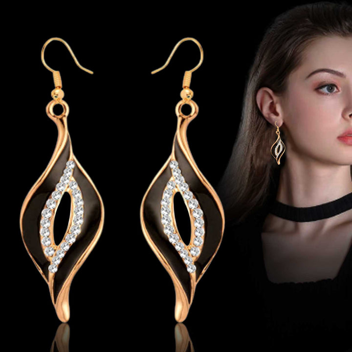 SINLEERY Charm White Black Enamel Earrings For Women Gold Color Leaf Drop Earrings