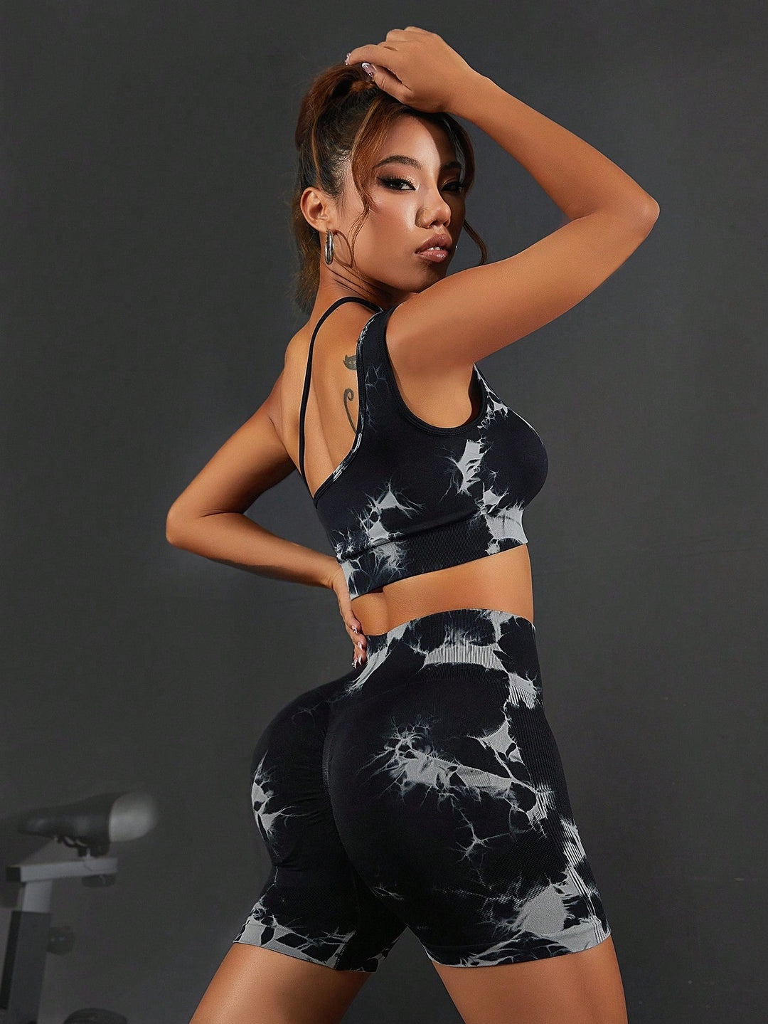 2023 Hot Sale Tie-Dye One Shoulder Sling Bra Skinny Shorts Sportswear - Pioneer Merchandise