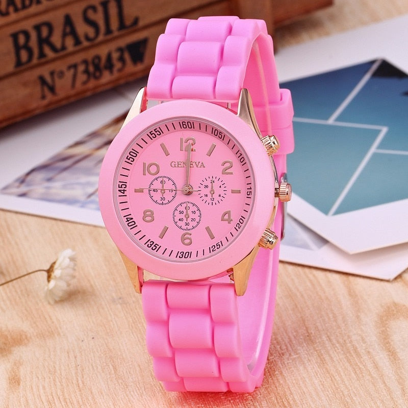 Famous Brand Geneva Ladies Fashion Watch Male and Female Student Silicone Quartz WristWatch