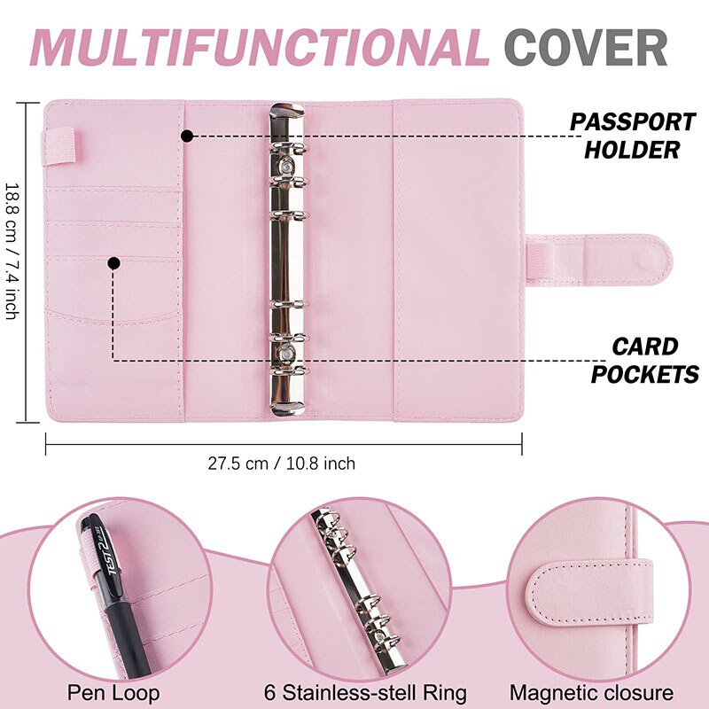 New 6 Hole Binder Pockets Plastic Binder Zipper Money Saving Envelope A6 Binder Budget Planner - Pioneer Merchandise