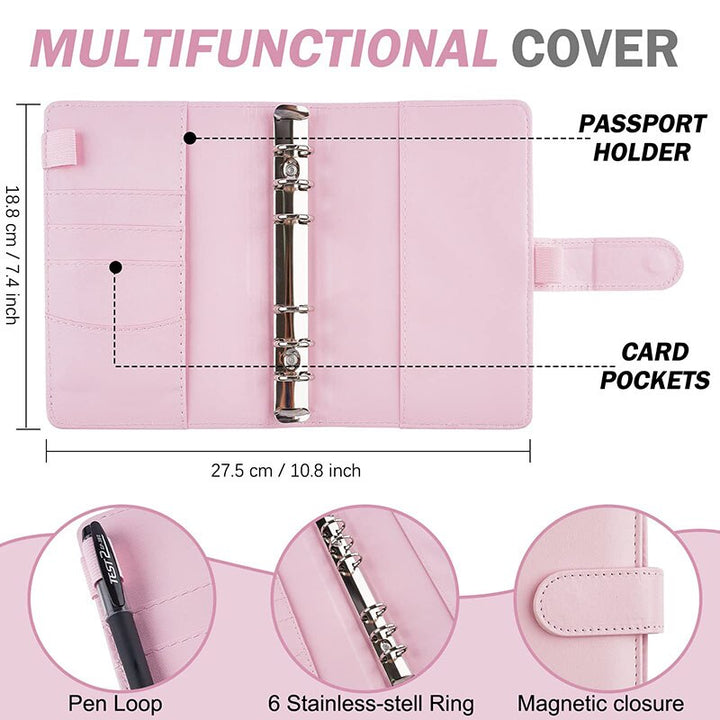 New 6 Hole Binder Pockets Plastic Binder Zipper Money Saving Envelope A6 Binder Budget Planner - Pioneer Merchandise