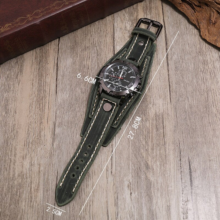 Mens Quartz Watches Luxury Wristwatch Cowhide Watchband Punk Style Wristwatch