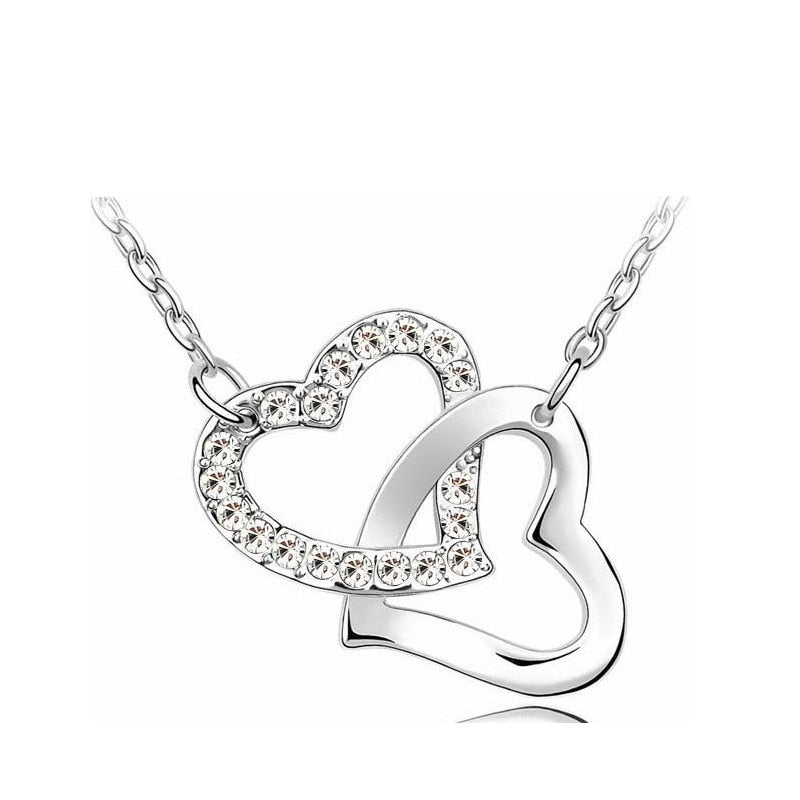 shine rhinestone Double Heart pendant necklace