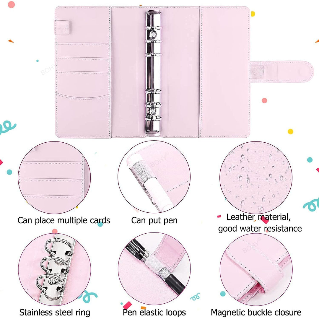 A6 Binder Budget 6 Hole Binder Pockets Plastic Binder Zipper Planner - Pioneer Merchandise