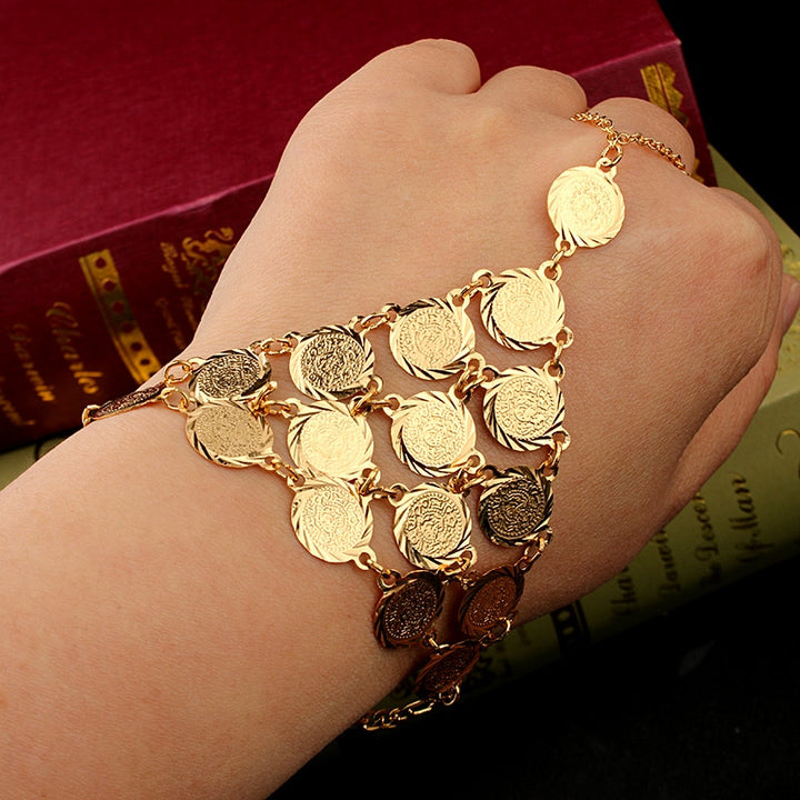 Middle East Money Coin Bracelet Gold Plated Ethnic Women Hand Jewelry Bangle