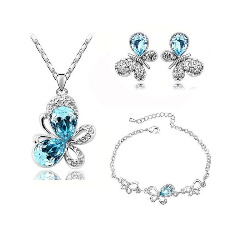 quality Crystal Butterfly Pendant fashion Jewelry set necklace earrings