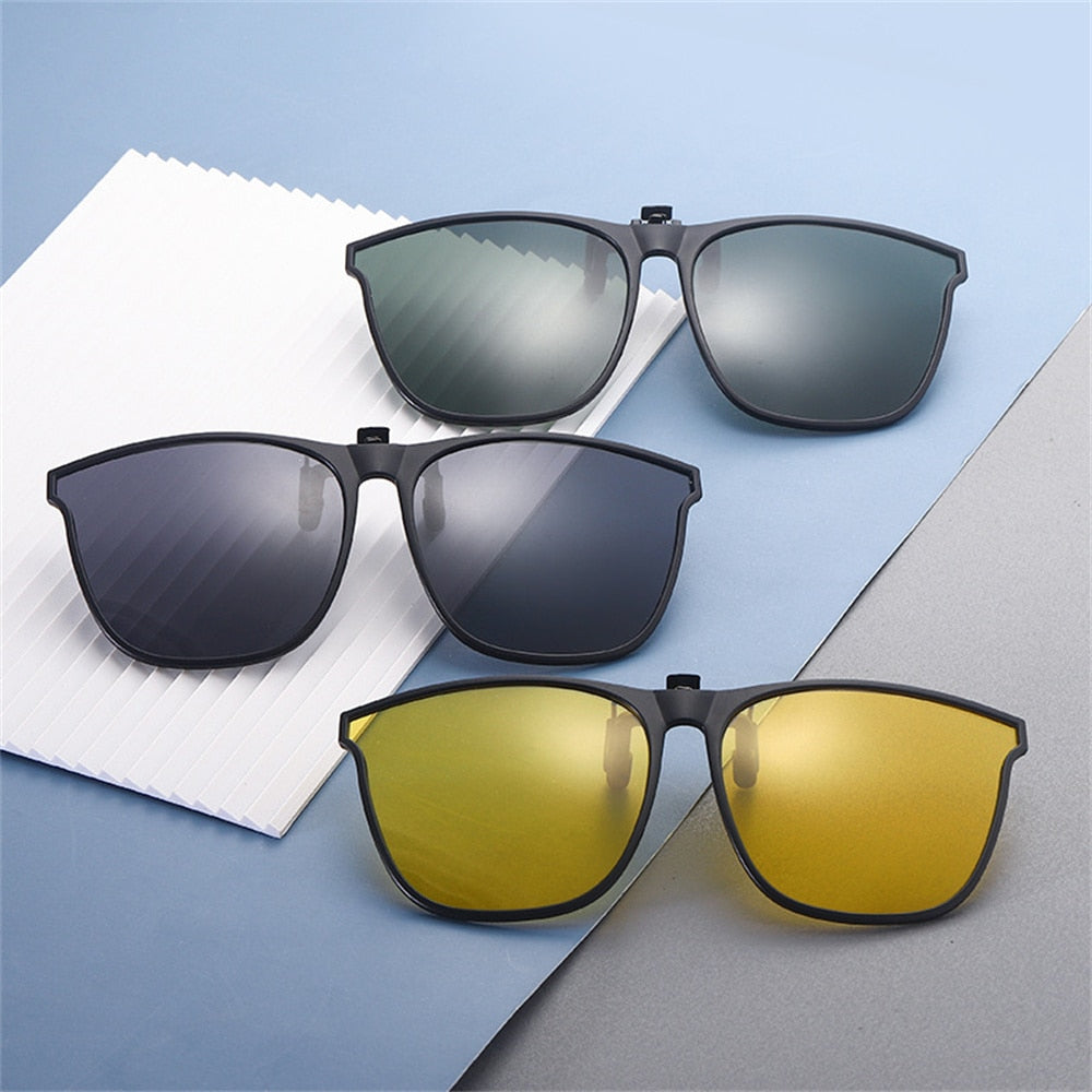 Women Sunglasses Clip-on Polarized Optical Glasses Clip Diamond Cut Mirror Sunglasses