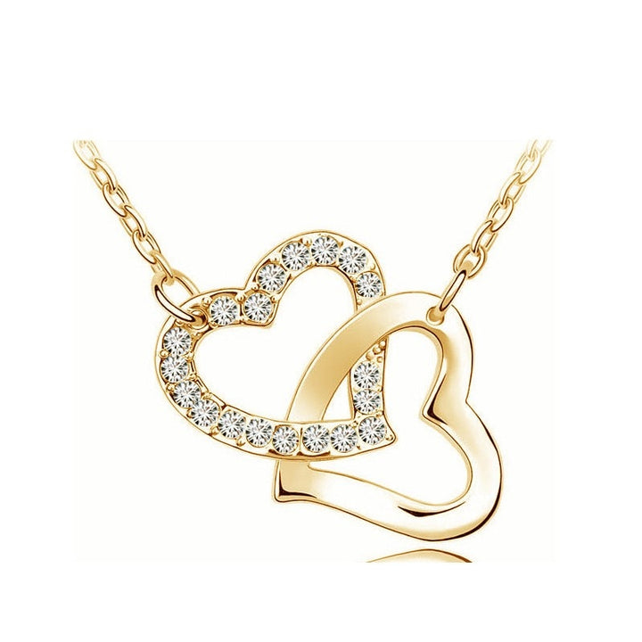 shine rhinestone Double Heart pendant necklace