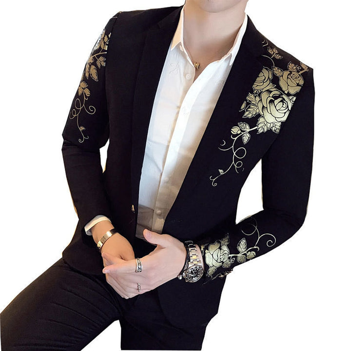 2022 New Luxury Gold Print Blazer Slim Fit Men Blazer Stage Cloth