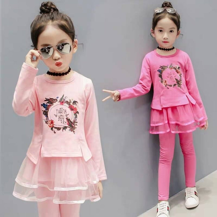 New Spring Girls Clothing Sets Cotton Cute Flower Long Sleeve Top