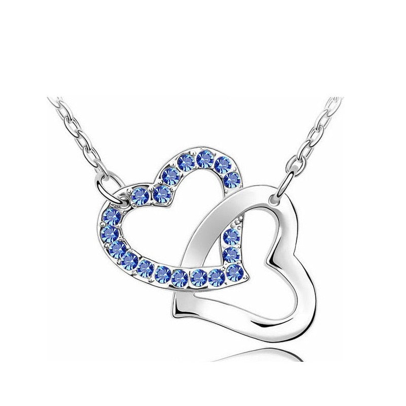 shine rhinestone Double Heart pendant necklace