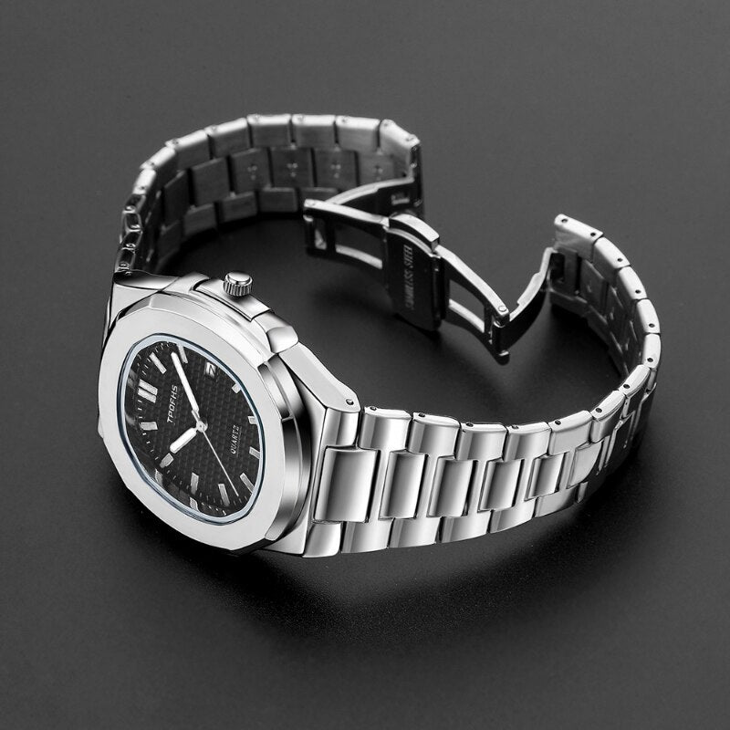 Men With Calendar Luminous Waterproof Steel Band Quartz Wristwatch