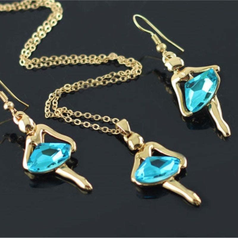 Bal set dancing angle girl Crystal Pendant fashion Jewelry set Necklace Earrings