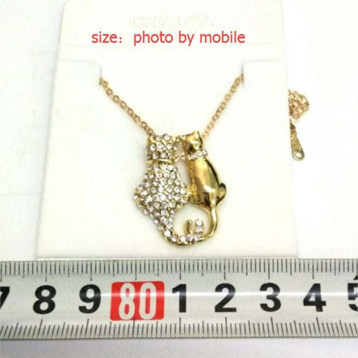 shine rhinestones Couple cat kitten Pendant Necklace