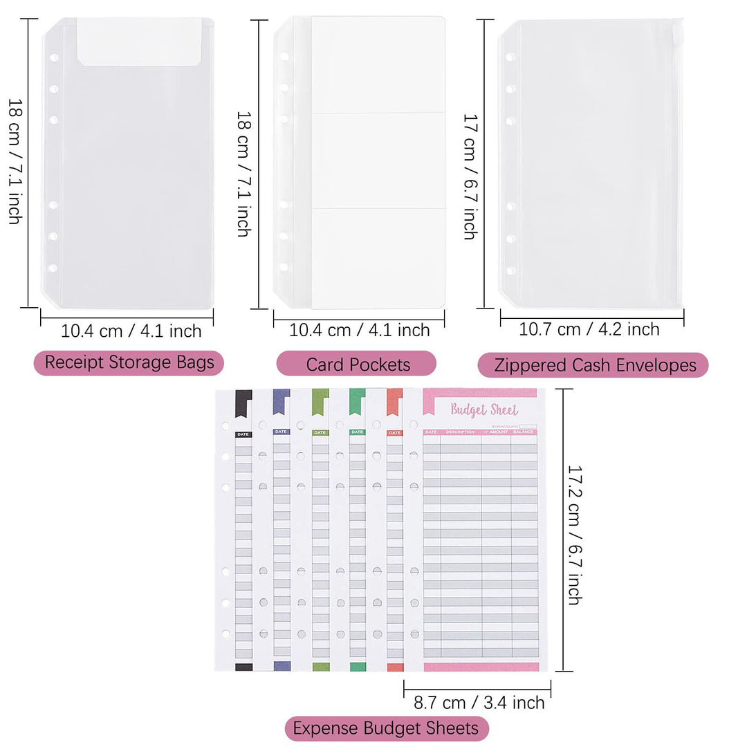 New 6 Hole Binder Pockets Plastic Binder Zipper Money Saving Envelope A6 Binder Budget Planner - Pioneer Merchandise