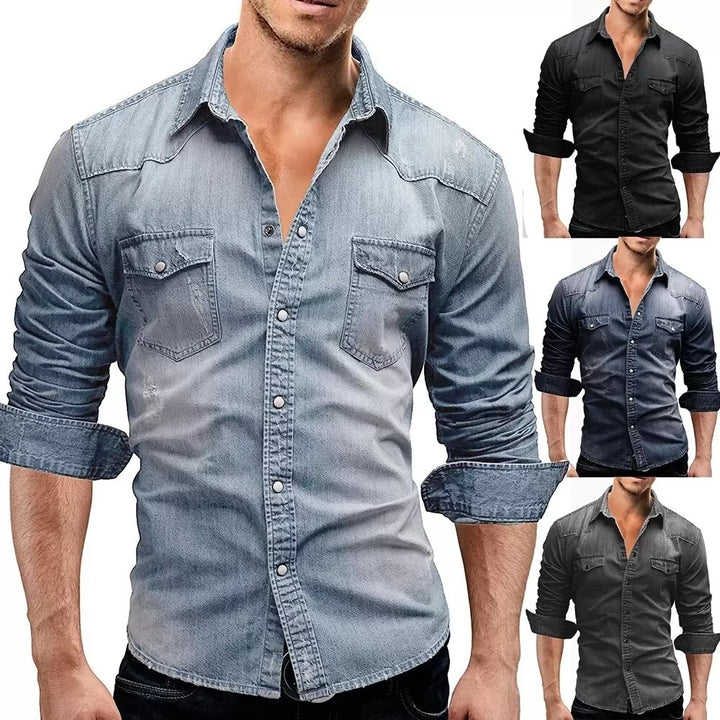 Happyjeffery Mens Cotton Denim Shirt Men Long Sleeve Slim Fit Cowboy Jeans