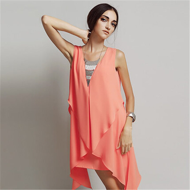 2022 women elegant irregular chiffon dress women clothing