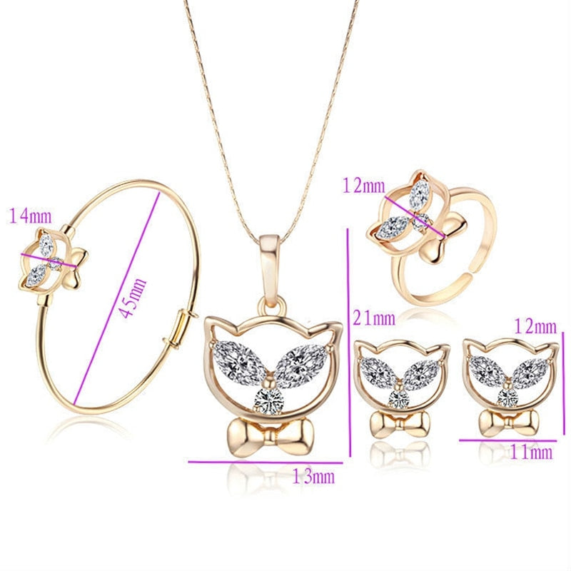 Gold-Color Kids Jewelry Sets Pendant Necklace Bangle Bracelet Ring Baby Earrings