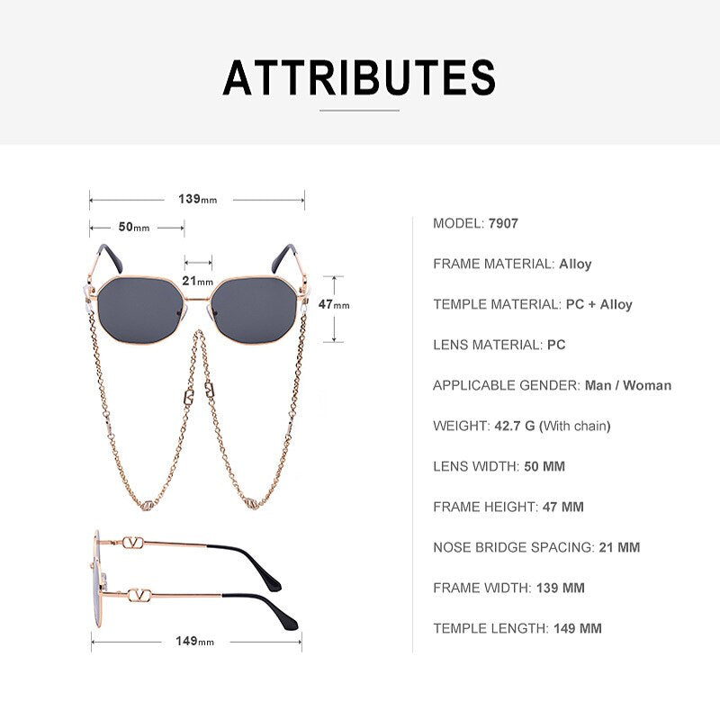 2022 Luxury Fashion Metal With Chain Unique Polygon Sunglasses