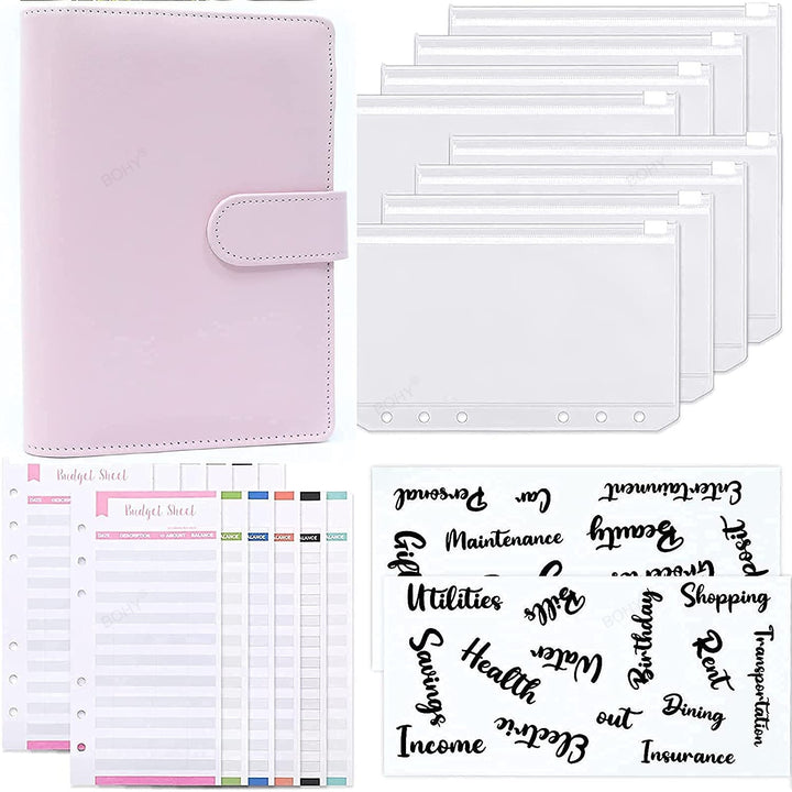 A6 Binder Budget 6 Hole Binder Pockets Plastic Binder Zipper Planner - Pioneer Merchandise