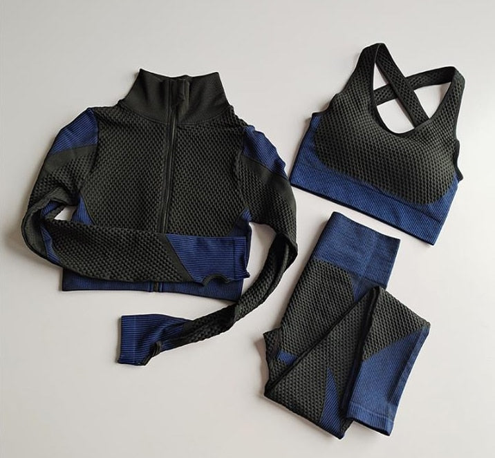 3Pcs Seamless Yoga Set Gym Fitness Clothing Women Yoga Suit Sportswear - Pioneer Merchandise