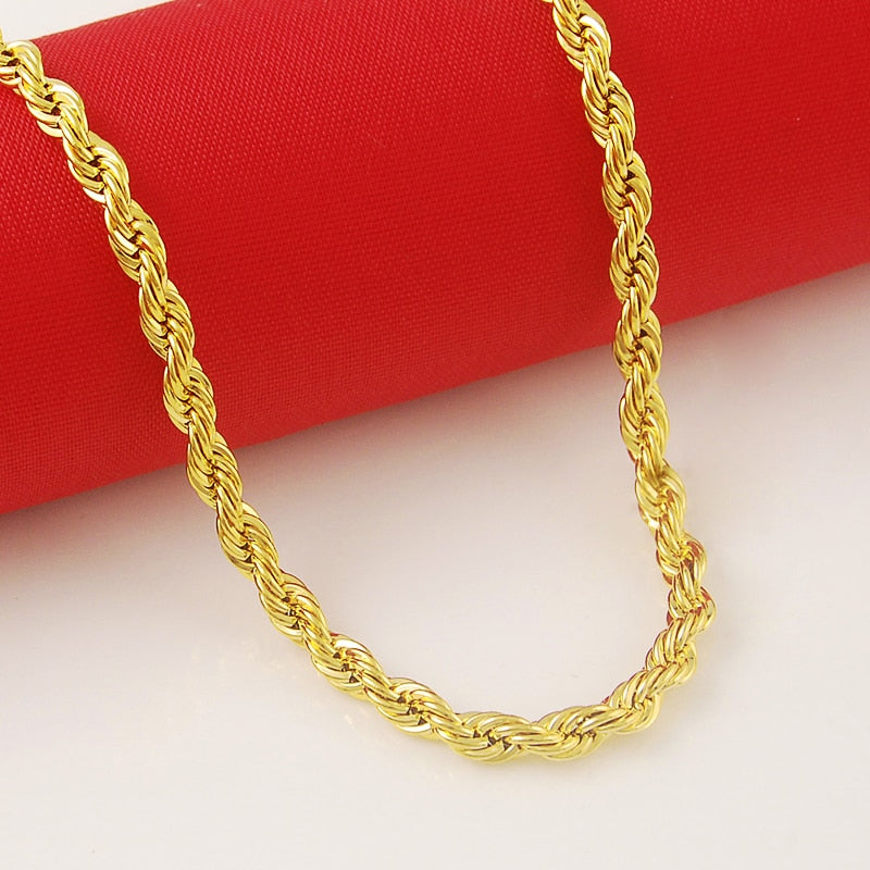 24K Pure Gold Necklace, Top Quality, Wholesale Fashion Jewelry, Gold color Necklace,