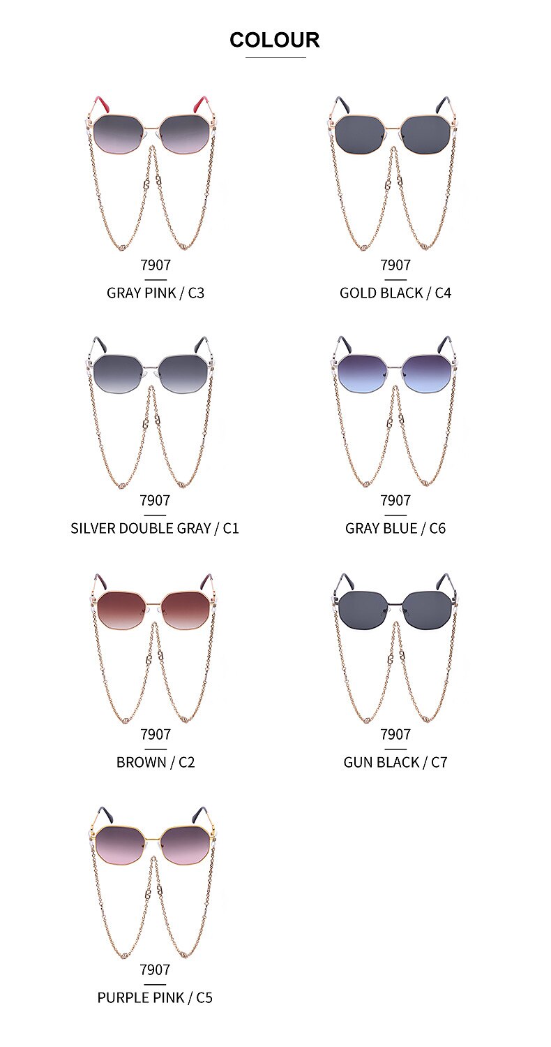 2022 Luxury Fashion Metal With Chain Unique Polygon Sunglasses