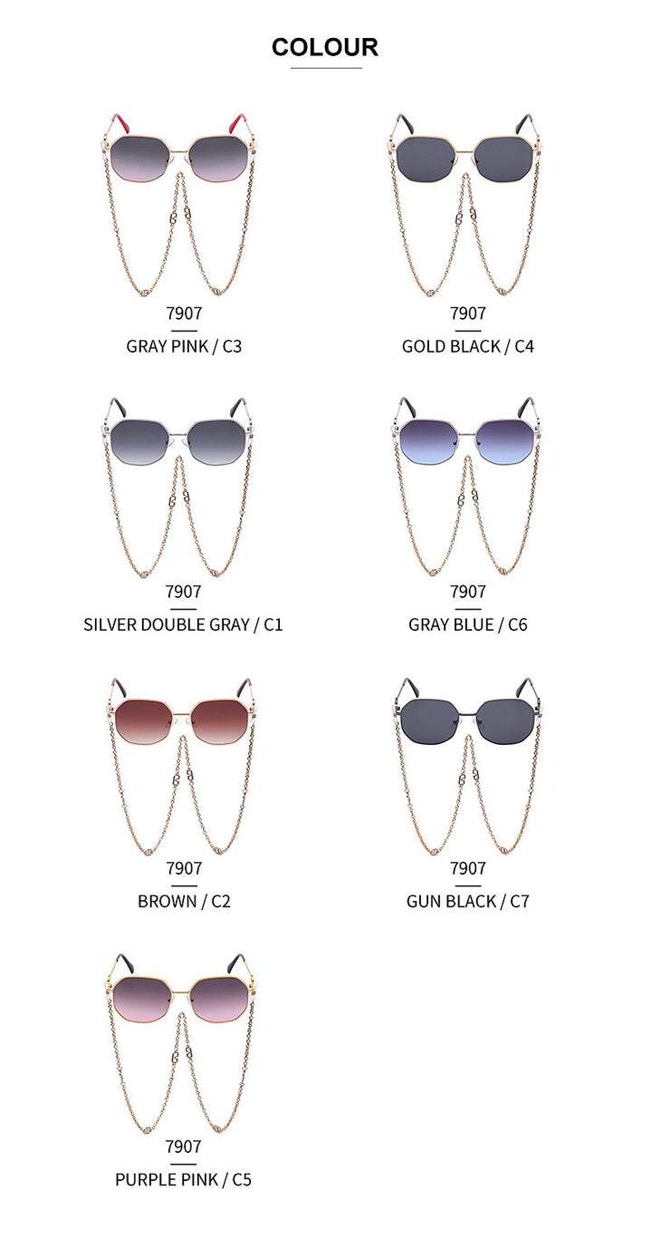 2022 Luxury Fashion Metal With Chain Unique Polygon Sunglasses