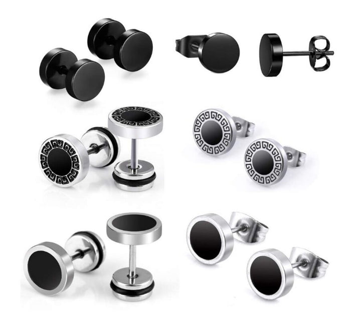 Statement Dumbbell Black And Sliver Ring Of Earrings Tiny Titanium Steel Dumbbell set