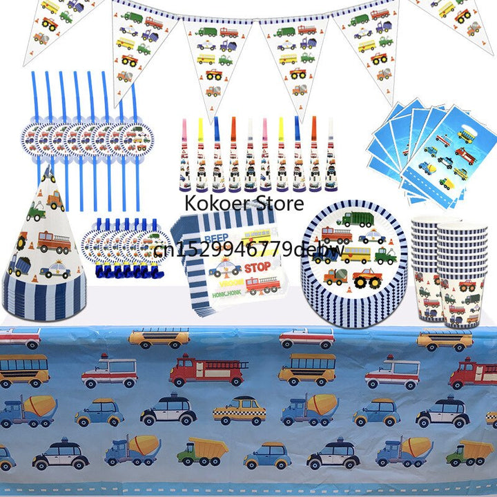 Construction Trucks Engineering Cars Party Disposable Tableware Set - Pioneer Merchandise