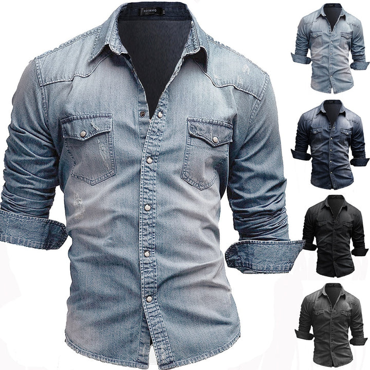 Happyjeffery Mens Cotton Denim Shirt Men Long Sleeve Slim Fit Cowboy Jeans