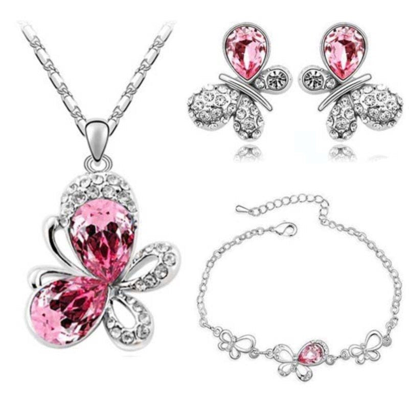 quality Crystal Butterfly Pendant fashion Jewelry set necklace earrings