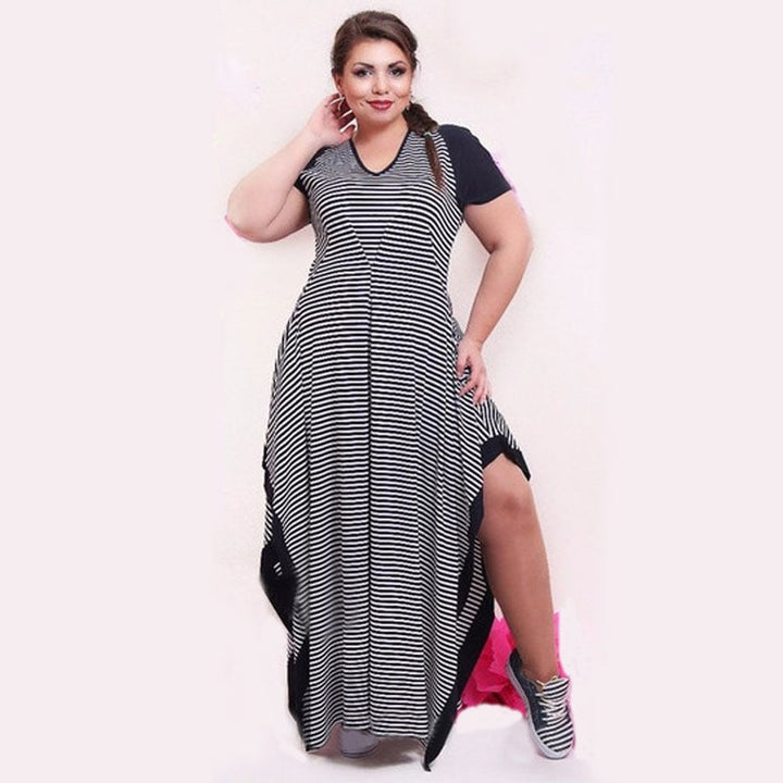 Big size 6XL Fat MM Woman dress Summer casual black and white