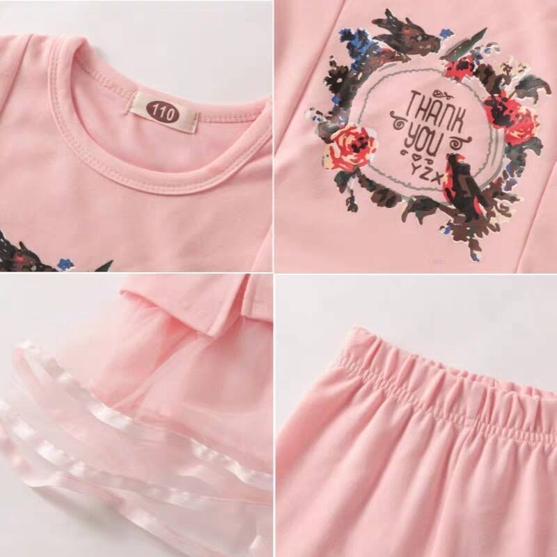 New Spring Girls Clothing Sets Cotton Cute Flower Long Sleeve Top