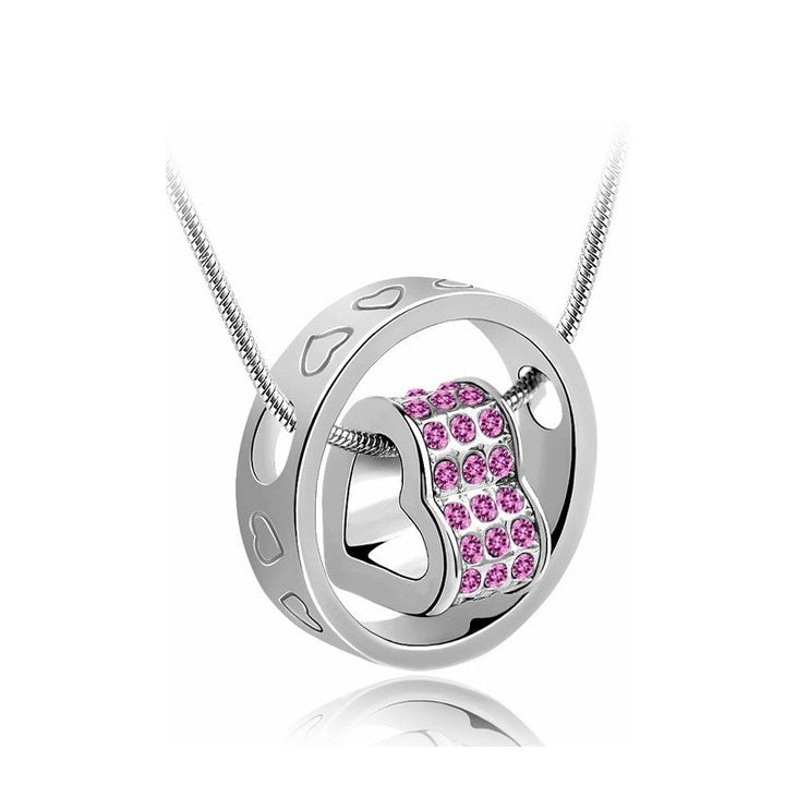 shine rhinestones circle round Heart pendant Necklace