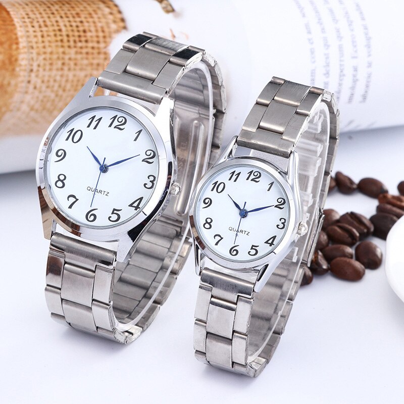 Man Women Couple Wrist Watches Stainless Steel Band Alloy Lovers Business Quartz Wristwatch