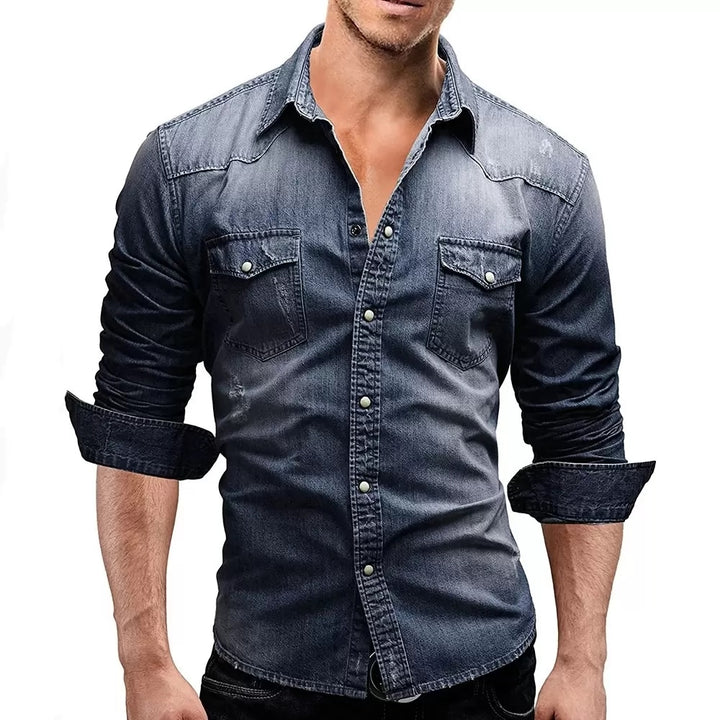 Happyjeffery Mens Cotton Denim Shirt Men Long Sleeve Slim Fit Cowboy Jeans