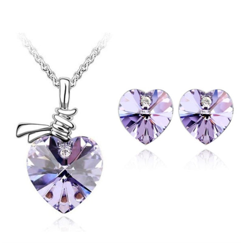 Crystal Heart Pendant fashion Jewelry set Necklace