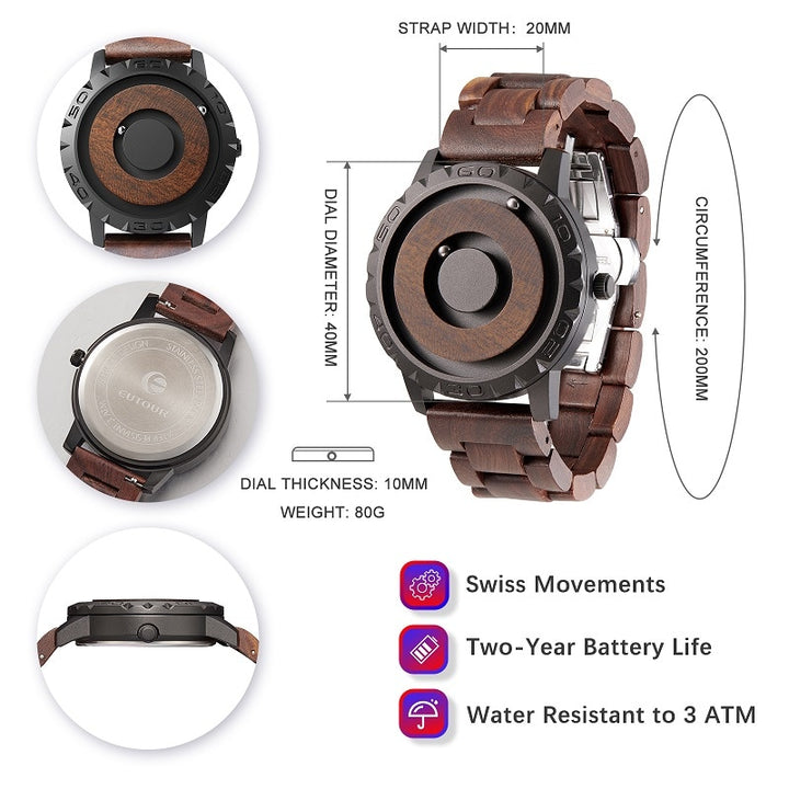 Fashion Quartz Wristwatches EUTOUR E030 Magnetic Wooden Wristwatch