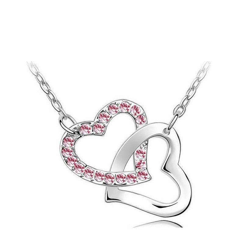 shine rhinestone Double Heart pendant necklace