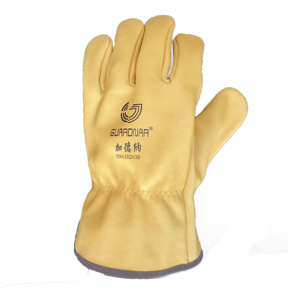 Apricot Cow Skin Leather Gloves Safe High Quality Men Work Safety - Pioneer Merchandise