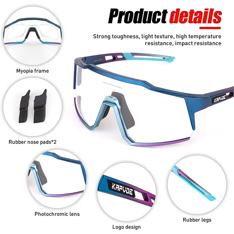 KAPVOE Photochromic  Designer Cycling Glasses Men MTB Cycling Sunglasses