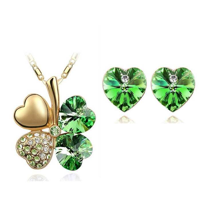 Crystal Clover 4 Leaf heart Pendant Necklace Earrings