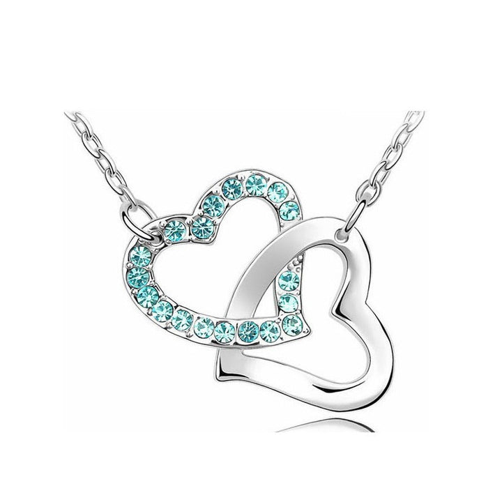 shine rhinestone Double Heart pendant necklace