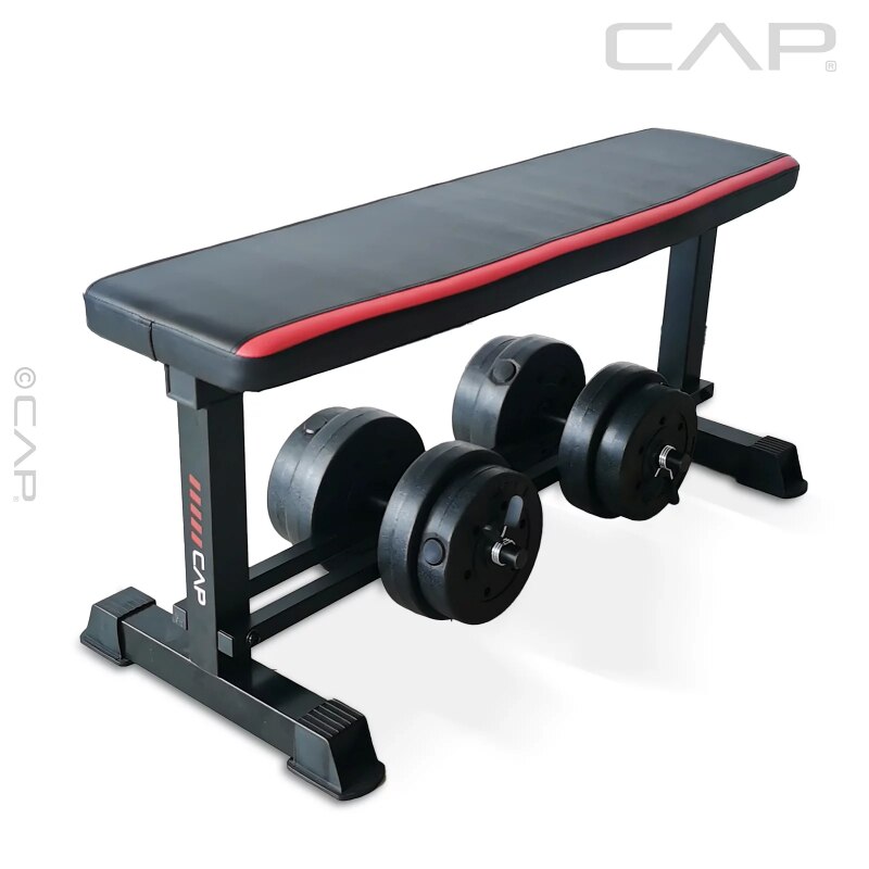 Flat Weight Bench & 50lb Vinyl Dumbbell Set