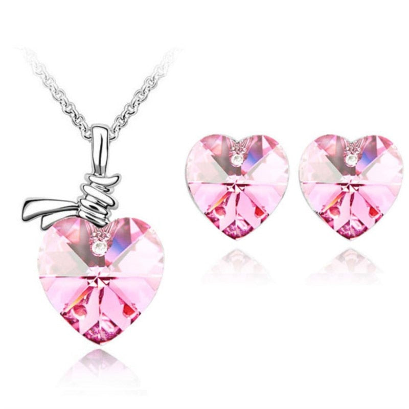 Crystal Heart Pendant fashion Jewelry set Necklace